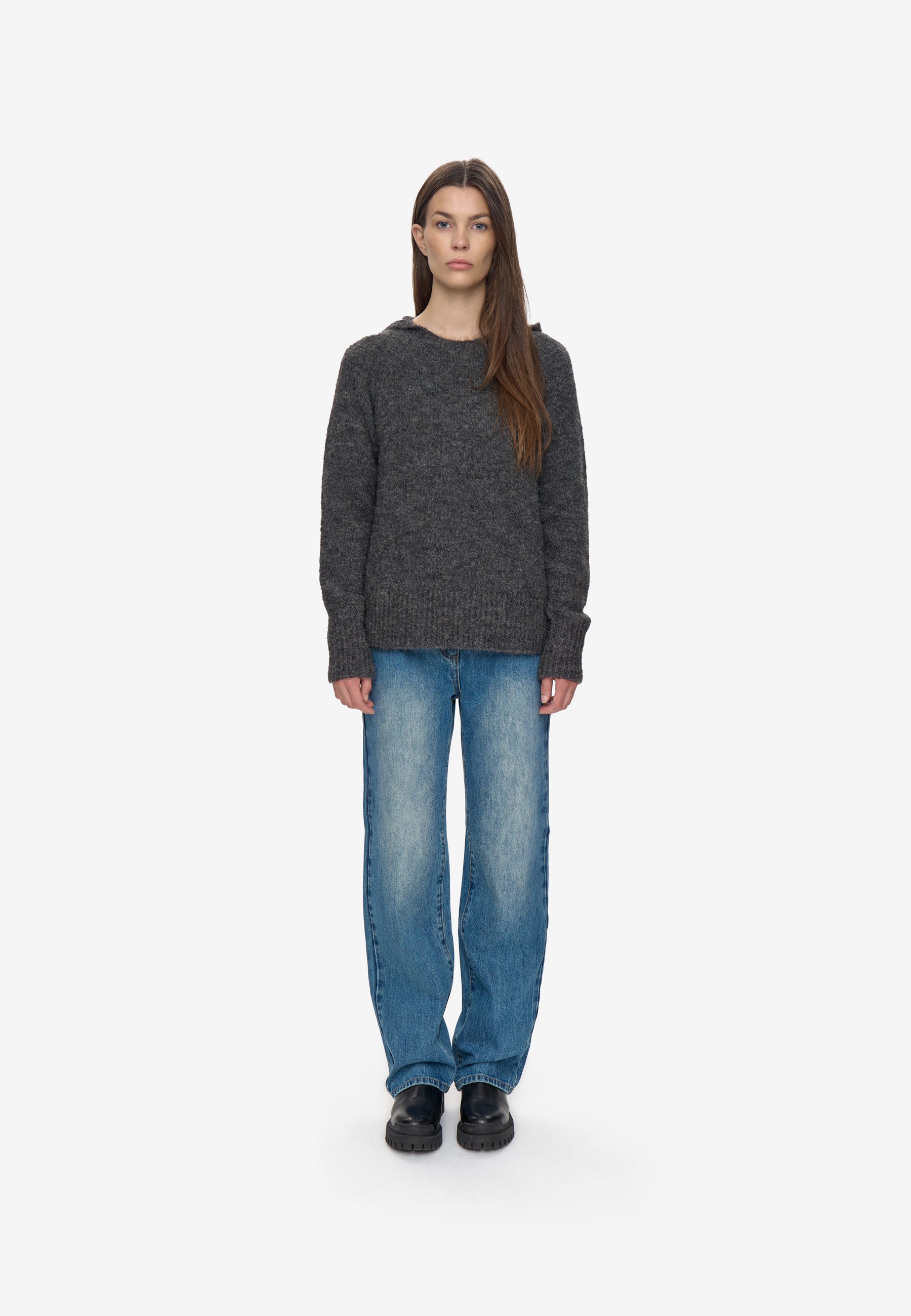 minimum female Angela hoodie 4491 Jumper 980M Dark Grey Melange