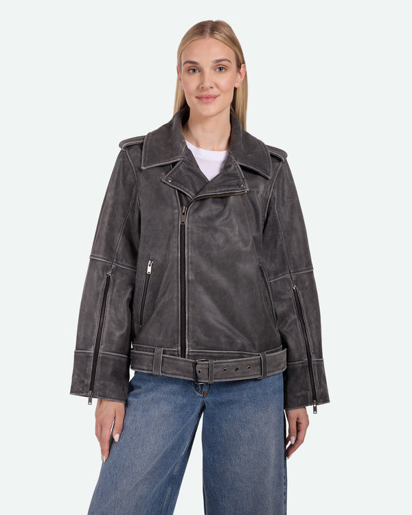 minimum female Birgats 3783 Jacket Leather Jacket 980 Dark Grey