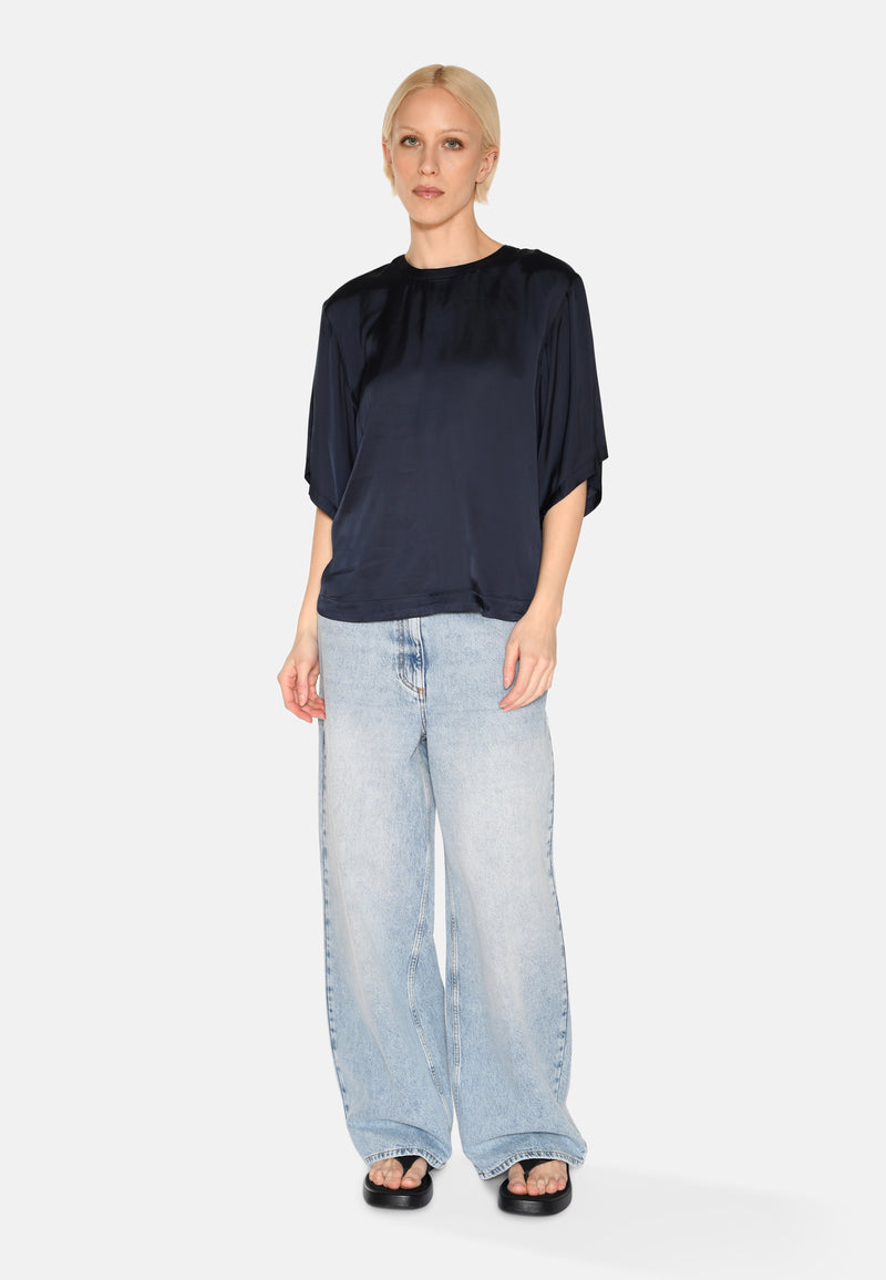 minimum female Janey short sleeved satin blouse 4165 Short Sleeved Blouse 3922 Sky Captain