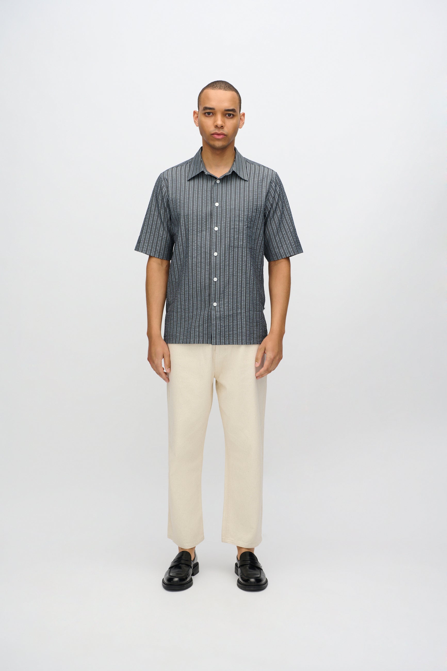 minimum male Nash short sleeved striped shirt 4242 Short Sleeved Shirt 999 Black